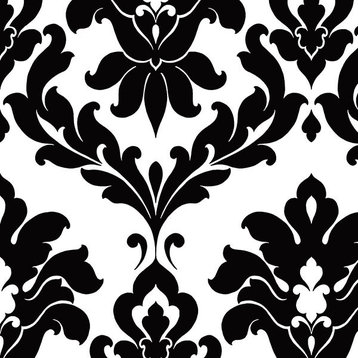 Modern Damask Wallpaper, Black and White, Set of 2 Bolts