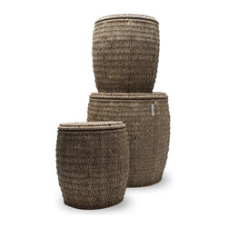 Seagrass Storage Ottoman Baskets with Lids (Set of 3) - Baskets