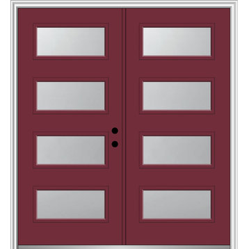 64"x80" 4-Lite Frosted LH-Inswing Painted Fiberglass Double Door, 6-9/16" Frame