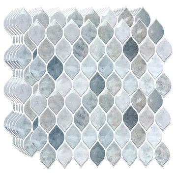 Leaf Grey Glossy Stone 3D Tile Sticker, 12"x6", Set of 20