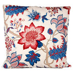 Studio Design Interiors - English Floral 90/10 Duck Insert Pillow With Cover, 22x22 - A truly striking Jacobean floral in deep reds and blues on a cream jacard field adorns the face of this awesome pillow. Finished with a sky blue polished cotton. Smashing.