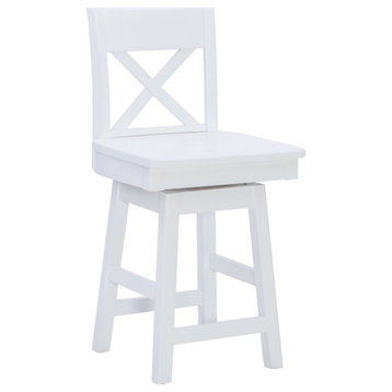 Pemberly Row Sturdy Solid Rubberwood Swivel X Back 24" Counter Stool in White