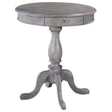 Lamp Table Dayton Weathered Gray Distressed Solid Wood Round  1