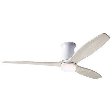 Arbor Flush Fan Gloss White, 54" Whitewash Blades With LED, Wall Control
