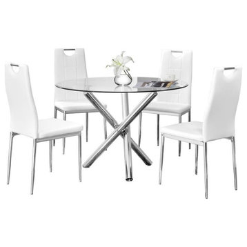 Best Master Beverly 5-Piece Faux Leather Round Glass Dinette Set - White
