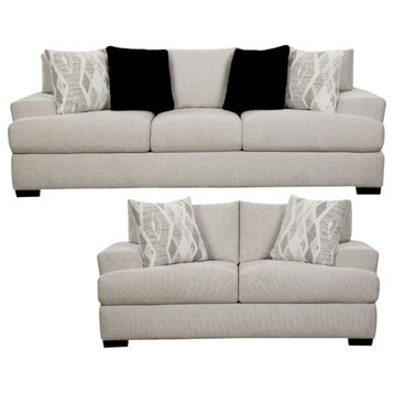 Picket House Furnishings Rowan Wood & Fabric Sofa Set in Fentasy Silver Set of 2