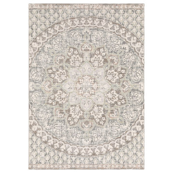 Calypso Distressed Medallion High-Low Pile Rug, Gray and Green, 7'10"x10'10"