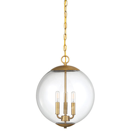 3-Light Pendant, Natural Brass