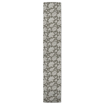 Gray Leaf Pattern 16x72 Poly Twill Table Runner
