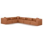 Meridian Furniture - Cube Upholstered Modular Sectional, Cognac, 6-Piece: 3 Armless Chair, 3 Corner Chair, Vegan Leather - Elevate your space with the luxurious Cube Vegan Leather Modular Sectional. This modular sectional exudes modern elegance, charm, and comfort making it a perfect addition to any contemporary living space. Its clean lines and cube shape are reminiscent of minimalist design, while the plush cognac vegan leather upholstery adds a touch of luxury and sophistication. The chair's versatile construction and geometric aesthetic seamlessly integrate into various design styles, from sleek living rooms to chic home offices, embodying the essence of modern design and creating a sense of order and tranquility in your space.