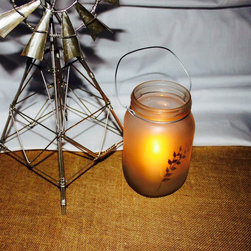 Handcrafted Candle Jar (Frosted) / Leaf & Wire Handle - Candles