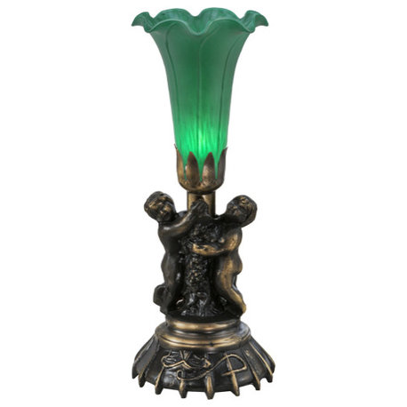 12 High Green Pond Lily Twin Cherub Mini Lamp