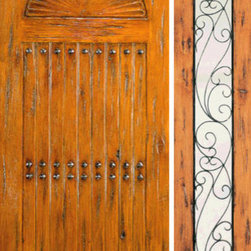 Prehung Door with One Sidelight, Exterior, Knotty Alder Carved - Front Doors
