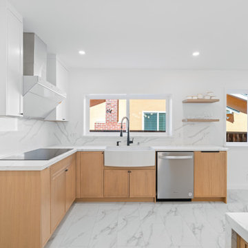 Modern Oak and White Kitchen Remodel with Waterfall Island | The Cabination