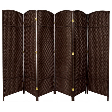 Room Divider, Hinged Plant Fiber Woven Panels With Diamond Pattern, Brown