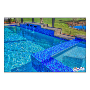 (Reichard) Superior Pools Swimming Pool/Spa Raised Area With 3 Brass Scuppers