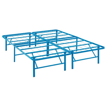 Modern Contemporary Urban Queen Size Platform Bed Frame, Blue, Metal Steel