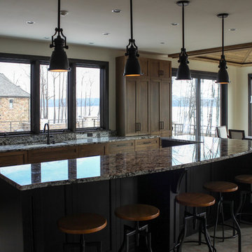 Contemporary Open Kitchen with Gray Granite