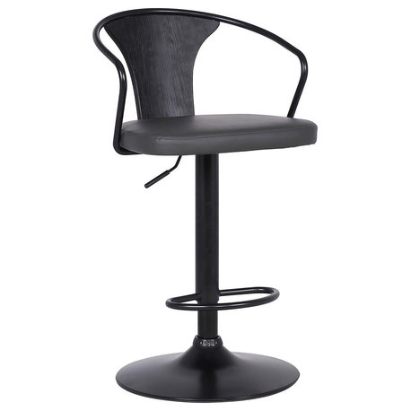 Nalgene Adjustable Barstool, Black Powder Coated With Gray Faux Leather