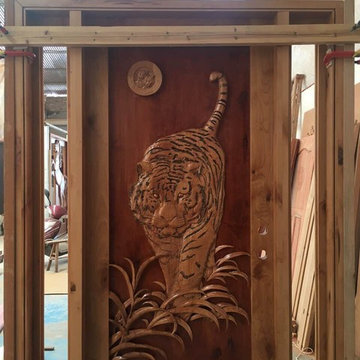 Tiger Carved Wood Door