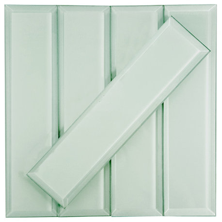 Frosted Elegance 3"x12" Beveled Glass Subway Tile,Matte Mint Blue, Piece