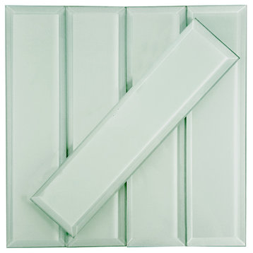 Frosted Elegance 3 in x 12 in Beveled Glass Subway Tile in Matte Mint Blue