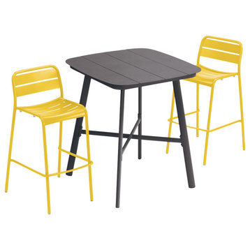 Eiland 36" Square Bar Table, Carbon and 2 Kapri Bar Chairs, Saffron