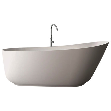 Vanity Art Solid Surface Resin Stone Freestanding Bathtub, Matte White, 59"x29.5"