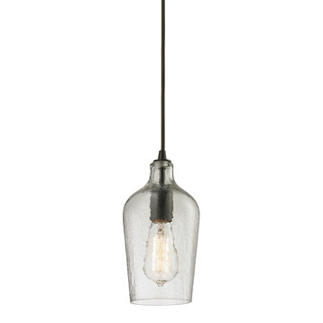 Hammered Glass 1-Light Pendant, Oil Rubbed Bronze and Clear Glass