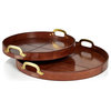 Harlow Leather With Brass Handles Round Tray, 20"