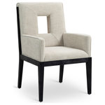 Meridian Furniture - Gwendolyn Upholstered Dining Arm Chair, Cream, Linen Textured, Black Finish - A masterpiece of modern elegance and comfort, the Gwendolyn cream linen textured fabric dining armchair is where modern design meets timeless charm. Designed with comfort in mind, it features a high back and luxurious cushioning, perfect for long dinners or lively gatherings. The black wood frame adds a rustic touch, effortlessly balancing the contemporary fabric with a hint of warmth and tradition.