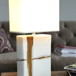 Rectangular Ceramic Lamp in Sienna on Matte White - Table Lamps