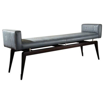 Modern Exposed Wood Gray Leather Bench  Long Wood Pattern Faux Bois Texture