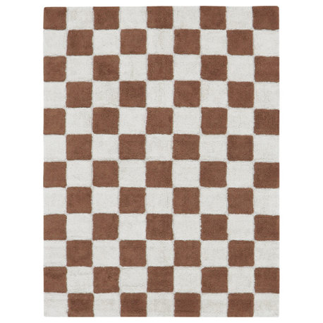 Kitchen Tiles Machine Washable Kids Rug, Natural/Toffee