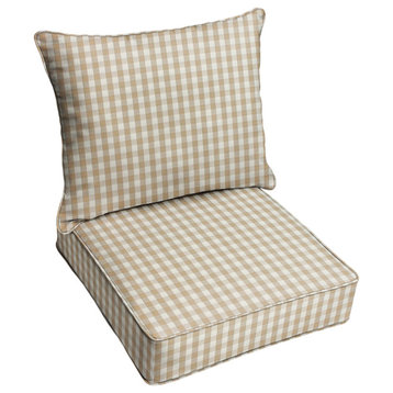 Beige White Check Outdoor Deep Seating Pillow and Cushion Set, 23 in x 25