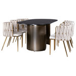 Statements by J - Nolan Marble Top Bronze Dining Set With 6 Chairs, Off White - Chairs :