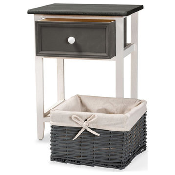 Two-Tone Dark Gray And White Finished Wood 1-Drawer Storage Unit With Basket