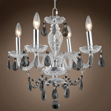 Victorian Design 4 Lt 17" Chrome Chandelier With Smoke Crystals & Led Bulb