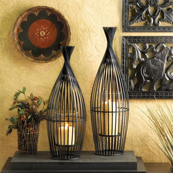 Classic Tall Black Iron Twisted Candleholder- Large - Candleholders