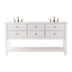 Double Vanity in White with Natural Marble Vanity Top - Bathroom Vanities And Sink Consoles