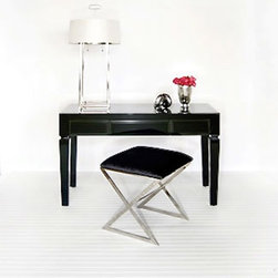 Worlds Away Jacklyn Black Glass Desk - Desks And Hutches