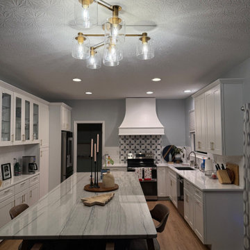 Refined Contemporary Farmhouse with Brass Semi-Flush Adjustable Chandelier