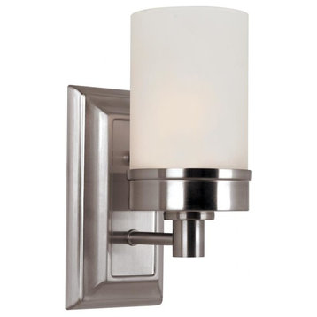 One Light Brushed Nickel White Frosted Glass Wall Light