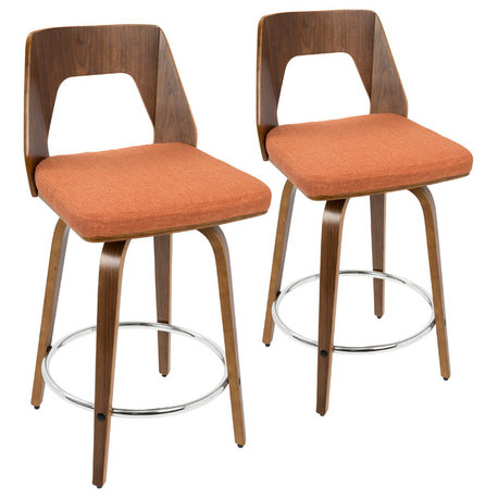 LumiSource Trilogy Counter Stool, Walnut and Orange, Set of 2