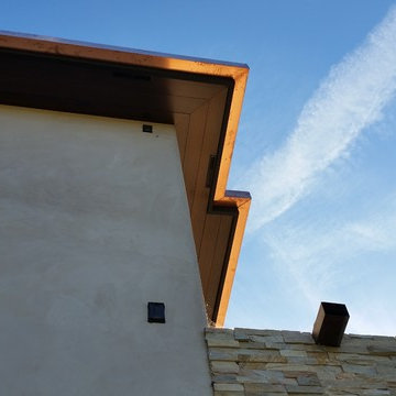 sectional 4x5 Box Gutters, 16 ounce Copper, Modern Home in Manhattan Beach, CA.