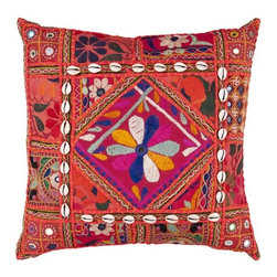 Indian Design Square Red Pillow by Surya - Decorative Pillows