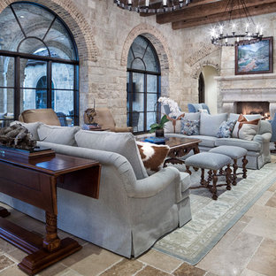 Photo of a large mediterranean open plan living room in Austin.