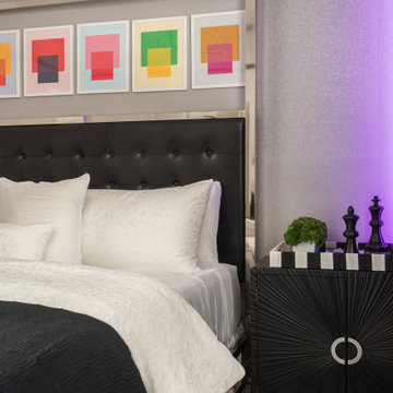 Gray & Glam: Master Bedroom with Abstract Art and Plush Bedding