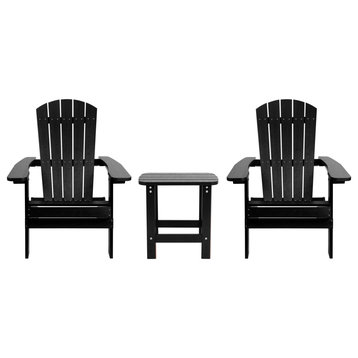 Charlestown Set of 2 All-Weather Folding Adirondack Chairs WithSide Table, Black