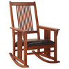 Traditional Rocking Chair, Wooden Frame With Slatted Detail & PU Seat, Tobacco